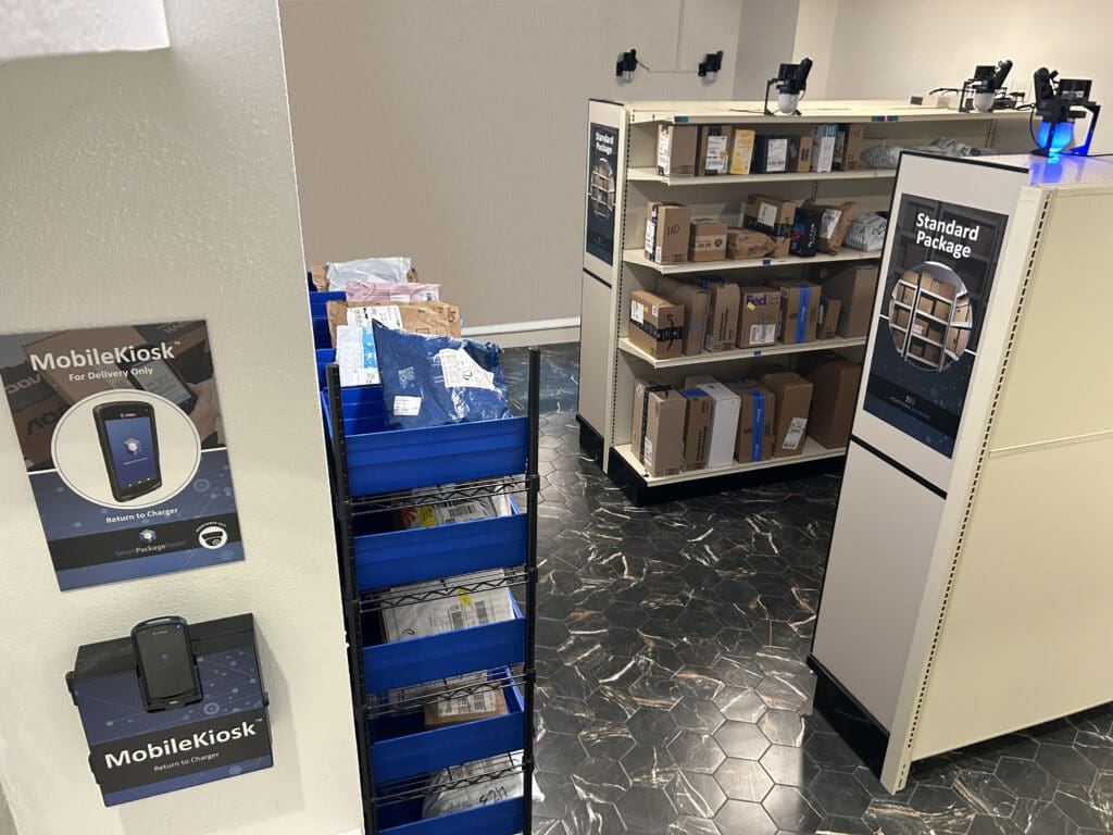 Technology implemented by Smart Package Room for seamless package collection and storage.